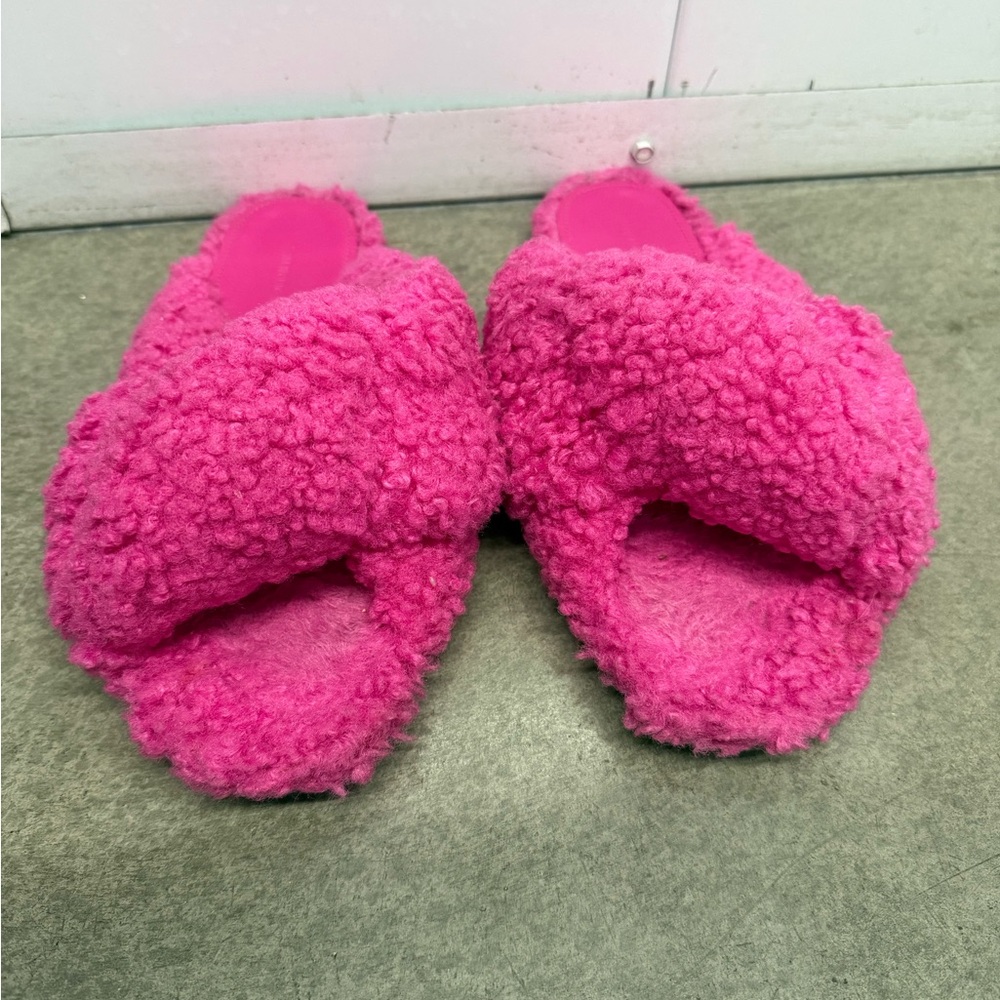 BALENCIAGA Drapy Faux Shearling Sandals - Hot Pink - Picture 2 of 7